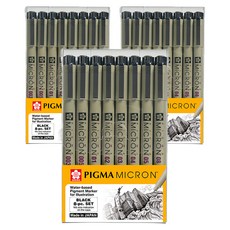 SAKURA Figma Micron 圓珠筆套裝 8 支 0.15mm 0.2mm 0.25mm 0.3mm 0.35mm 0.4mm 0.45mm 0.5mm, 黑色, 3套