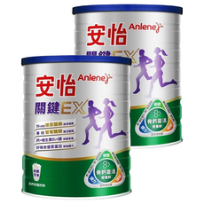 Anlene 安怡 關鍵EX高鈣低脂奶粉，95%純度玻尿酸鈉，專利葡萄糖胺，添加鈣+維生素D₃+鎂，好吸收優質蛋白, 1.5kg, 2罐