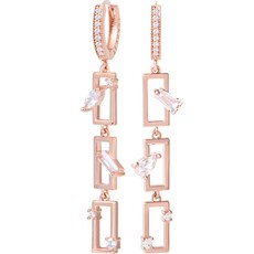 女性用 14K金針 Leichen 長款垂墜 一鍵式 方晶鋯石 日常 金耳環 JR166