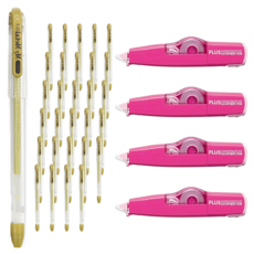 DONG-A My Metal 原子筆 0.7 12入 + PLUS 修正帶 WH-635 套組 隨機出貨, 金色, 4套