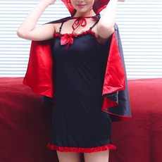 女性性感吸血鬼萬聖節服裝, 1套, 黑色 + 紅色