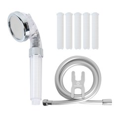 HOMEDAUM 3段式SPA蓮蓬頭+濾芯 5支入+PVC沐浴軟管 1.5m組, 1組, 混色