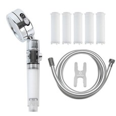 家用含過濾器增壓3段可調開關多功能蓮蓬頭+濾芯+管式防垢PVC軟管 2m, 1套, 單色