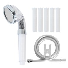 Homedaum三段式水壓安全過濾蓮蓬頭寬型+濾心5條+防垢PVC水管1.5m全套, 1組