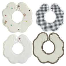 BUNNIE BLOSSOM 滾邊花紋圍兜 (3~36 個月適用) 黑白格紋+米白色松鼠+米白棕色滾邊+米白色, 黑白格紋 + 米白色松鼠 + 米白棕色滾邊 + 米白色, 4件, 1組