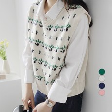 Zenit V領時尚可愛嫩芽圖案亮點針織背心