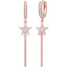 미니아트 여성용 14K 로즈골드 금침 별 스타 원터치 드롭 큐빅 데일리 라라스타 금 귀걸이 JT109