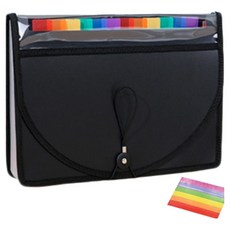 Unibee 13口袋索引彩虹風琴夾 + 標籤紙, 黑色, 1個