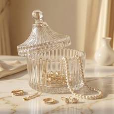 마메 고급 투명 액세서리 정리함 크리스탈 유리볼 보관함 L, 2개