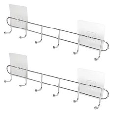 YI SHUIN 亞晨 皇家無痕貼 六連勾 鐵製 35x5.5x4cm, 2個, 銀色