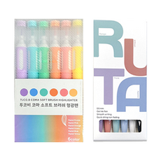 TUCO.B Koma 軟刷頭螢光筆 6種 + Rutapen 0.5mm 6種套組, 1套, 粉彩紫色, 粉彩藍色, 粉彩綠色, 粉彩橘色, 粉彩粉紅色, 粉彩黃色(螢光筆)