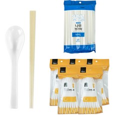 Life smile 塑膠可重複使用拉麵湯匙 50入 + 衛生一次性木製筷子 50入組合, 1套