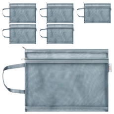 葉子小舖 手提網紗文件袋 資料袋 灰色 - 輕巧透氣 方便攜帶 莫蘭迪色系, 6個