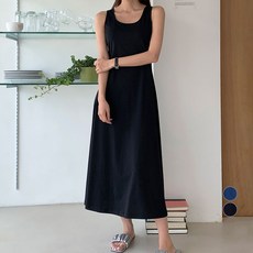 afinar 修身A字百搭無袖洋裝, 黑色