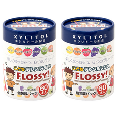 UFC SUPPLY FLOSSY 木醣醇兒童牙線棒, 6種水果味, 獨立包裝, 78mm, 60支, 2罐