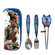 LE BARN 孩童龍甲合體學習筷+湯匙+叉子+收納袋組, 湯匙+叉子+學習筷+餐具袋, 混色