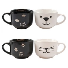 ROYAL BODEN 印花單把手陶瓷碗 500ml, 黑色+白色, 4個