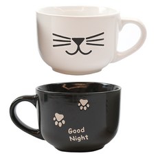 ROYAL BODEN 貓咪印花單柄多功能餐碗 500ml, 黑色+白色, 2入