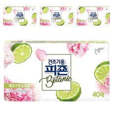 피죤 건조기용 보타닉 시트 섬유유연제 베르가못&로즈향 본품, 40개입, 4개