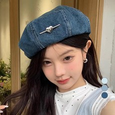 페이퍼먼츠 워싱 데님 하트립 캐주얼 베레모 23337