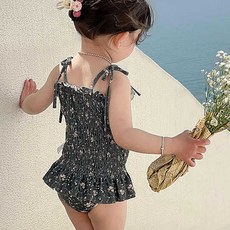 woojooi 女童花朵連身泳裝 + 泳帽組