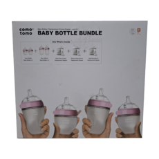 como tomo 奶瓶禮盒, 包括5oz(150ml) 奶瓶 x 2, 8oz (250ml) 奶瓶 x 2, 慢速奶嘴, 中速奶嘴, 快速奶嘴, 粉色, 1盒