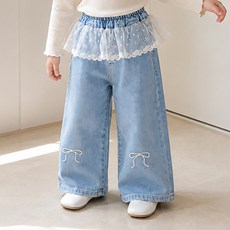 Starbean 女童蝴蝶結刺繡蕾絲寬褲