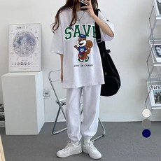 메이첼 스크얼 반팔 티셔츠 + 조거팬츠 캐주얼 세트 10199