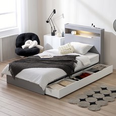 서울소호 트리플 LED 수납 침대프레임 + 파워 본넬 양면 매트리스 세트 방문설치, 그레이(프레임), 화이트(매트리스)