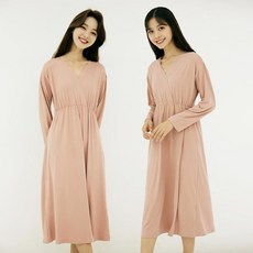 테라우드 여성용 피치기모 컴플리 긴팔 랩 원피스 잠옷 2p 세트