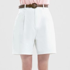 Elsso 女款壓褶百慕達A字寬版短褲 + 腰帶組