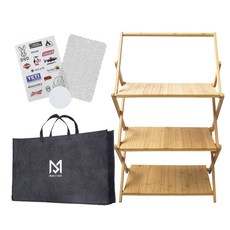 MEiriAN 3層可折疊木質置物架+S型掛鉤 4入+周邊裝飾組 4入, 單色, 1套