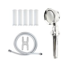 HOMEDAUM 頂級4段式隨心調節水壓按摩過濾蓮蓬頭+濾芯5入+防垢軟管型2.0m淋浴軟管完美組合, 1個