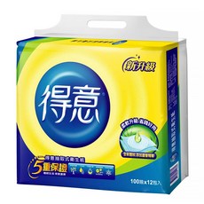 得意 連續抽取式花紋衛生紙 柔軟升級 細緻棉柔 400度高溫殺菌處理, 12包, 1袋