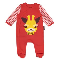 Coqenpate 乖乖睡套裝組, 法國有機棉寶寶童趣連身兔裝, 含同色寶寶帽, 6m, 長頸鹿