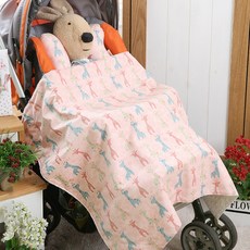 Coney Island 孩童圖案印花超細纖維頸枕+超細纖維毛毯 M號, 粉色 復古長頸鹿款