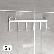 MONACO OLIVE 免鑽孔鐵製6孔掛鉤架, 白色, 5個