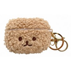 Timo 超Q捲捲毛刺繡 耳機保護套 附掛勾 AirPods 3適用, 棕色, 1個