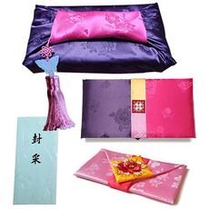 牡丹玫瑰粉色禮緞包巾5件組 + 聘禮信封套組, 粉紅色, 1套