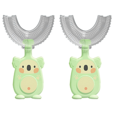 REQIR 無尾熊 U型矽膠兒童牙刷 不含雙酚A 巴式刷牙法 6個月~6歲適用, 2個, 1入, 草綠色