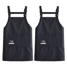 YOMOPICK 簡約綁帶口袋防水長版圍裙, 黑色, 2個