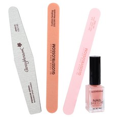 GLOSSYBLOSSOM Self Nail Care Tools Premium Zebra File + Cushion Sanding Buffer + Magic Shine Buffer + Base Coat 套組, 1套, 橙色，粉紅色，粉紅色，灰色，米色
