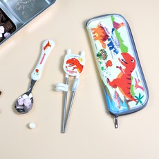 kitchen U Tyranno Wave 不鏽鋼湯匙筷子餐具盒組, 1套, 湯匙 + 筷子 + 餐具盒, 混合顏色