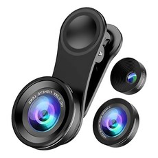 AHOYE 3in1 外接手機鏡頭 微距 + 廣角 + 魚眼 iPhone/Android適用, 黑色, 1個