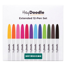 HeyDoodle 無毒可擦拭彩色筆 12色, 混和顏色, 1組