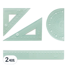 粉彩尺 + 三角尺 + 量角器套組, 2套, 綠色