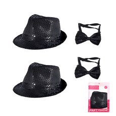 派對秀閃亮紳士帽 2p + 領結小 2p, 黑色, 1組