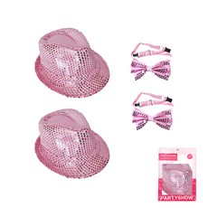派對秀閃亮紳士帽 2p + 領結小 2p, 粉色, 1組