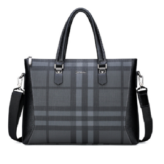 Hong Hong Market男款托特商務格紋肩背包, 黑色