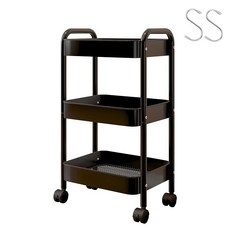 MDYooMarket 優質移動式鐵製3層推車 + 不鏽鋼S型掛勾2入組, 黑色, 3層